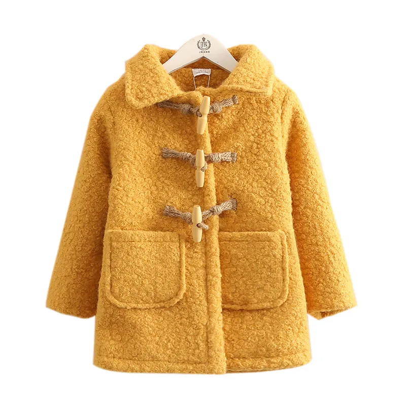 Верхняя одежда для маленьких девочек, пальто г., зимнее пальто на пуговицах для девочек 3-11, 12 лет, с отложным воротником, с утолщением средней длины