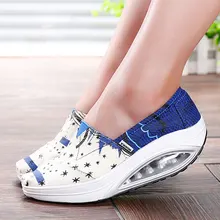2016 Women Shoes Wedge Gingham Canvas Bodybuilding Shoes Platform Health Lose Weight Women Casual Shoes Fitness Feminino