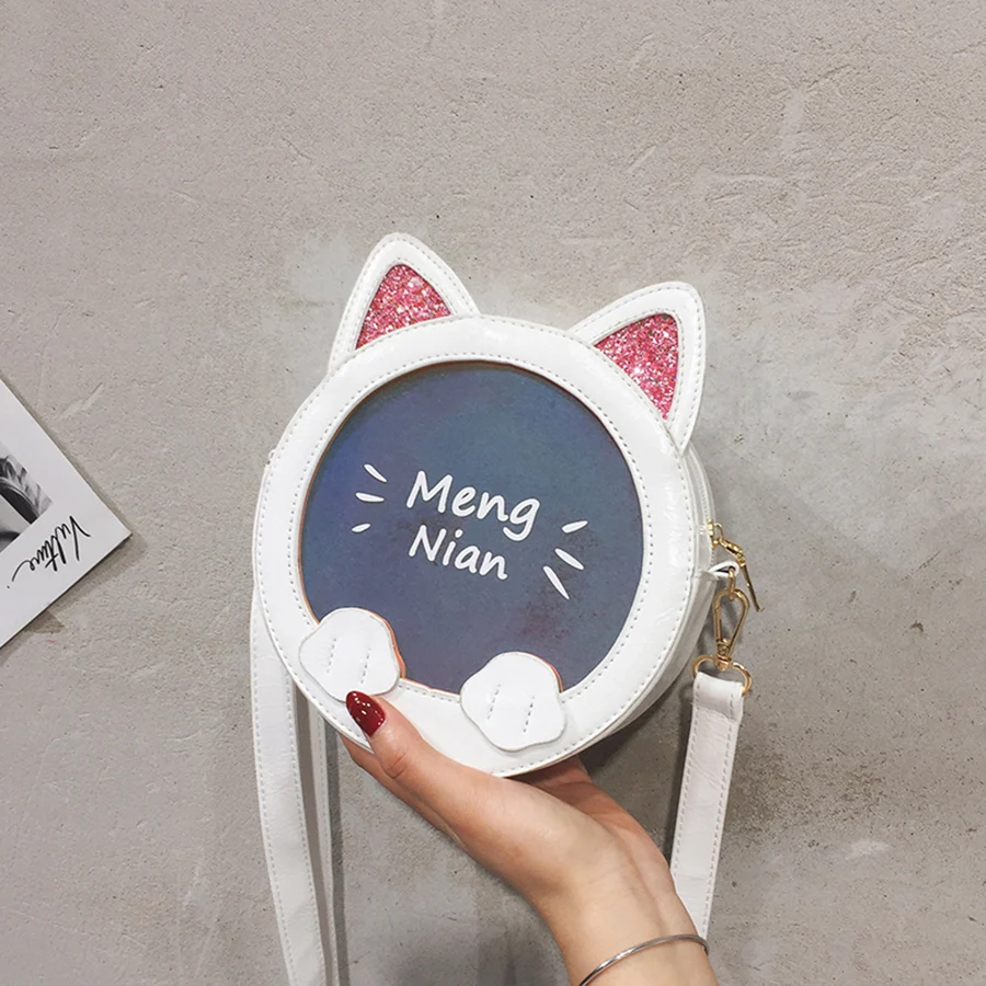 

Harajuku Cat-shaped Women's Shoulder Bags Fashion Sequined Letter Print Messenger Bags for women Pu Leather Ladies Crossbody Bag