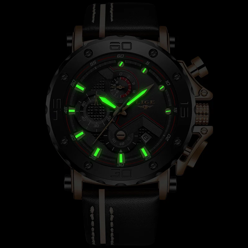 2020LIGE New Fashion Mens Watches Top Brand Luxury Big Dial Military Quartz Watch Leather Waterproof Sport Chronograph Watch Men