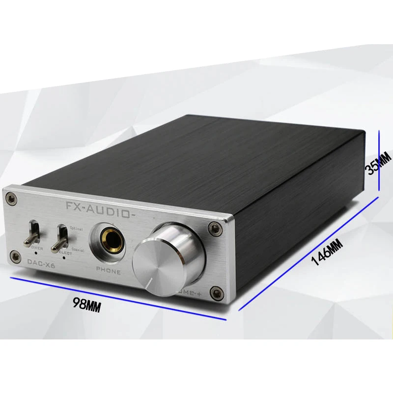 

FX-AUDIO DAC-X6 HiFi 2.0 Digital Audio Decoder DAC Input USB Coaxial Optical Output RCA Headphone Amplifier 16Bit 192KHz DC12V
