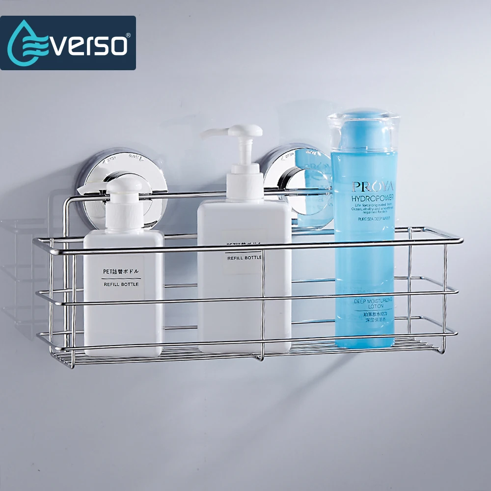 

High Quality Bathroom Kitchen Strong Suction Cup Stainless Steel Holder Storage Basket Shelve Organizer Durable To Use