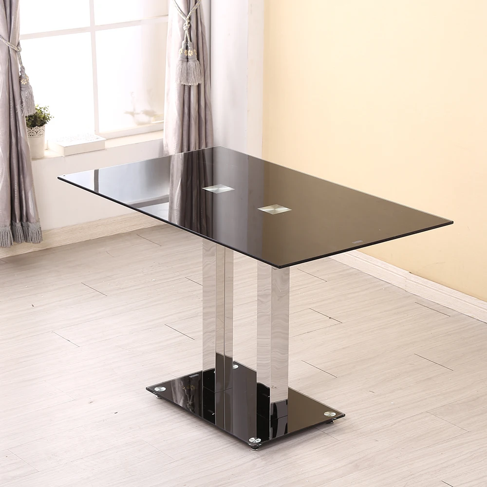 Panana جديد 120 سنتيمتر أسود عالي اللمعة الزجاج الكروم طاولة طعام 4 كراسي جلدية مقاعد الأثاث سريع مجاني