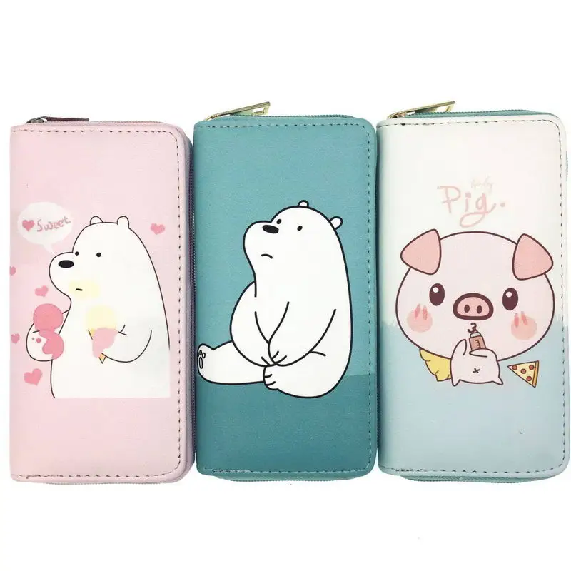 

KANDRA Cute Kawaii Bear Pig New Women's Wallet Pink Clutch Wallets Purse Money Coin Zip Around Card Purses Gift for Grils