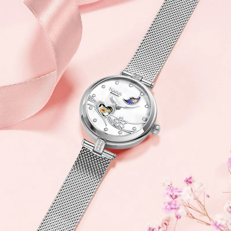 Швейцарские роскошные Брендовые женские часы Nesun, Япония, оригинальные Автоматические наручные часы MOVT, 50 м, водонепроницаемые женские часы с скелетом, N9062-4