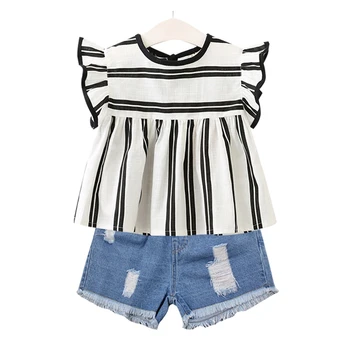

Children Clothing Fashion Striped T-shirt + Denim Shorts 2pcs 2019 Summer New Girls Clothing Set Baby Girls Clohtes
