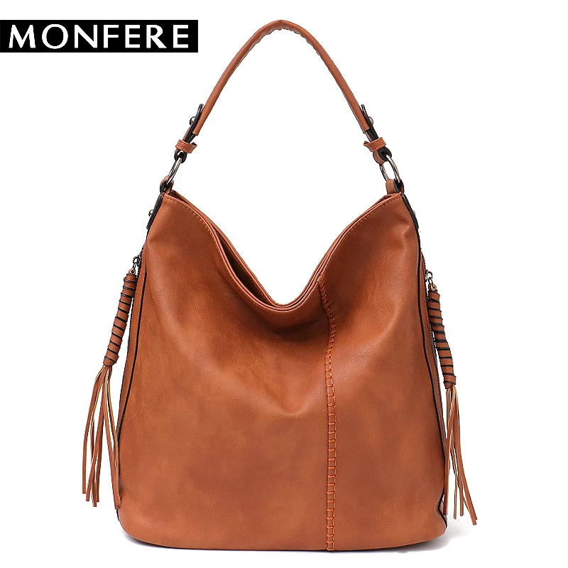 MONFERE Faux Leather Hobo Handbag Large Tote Women Daily Shoulder...