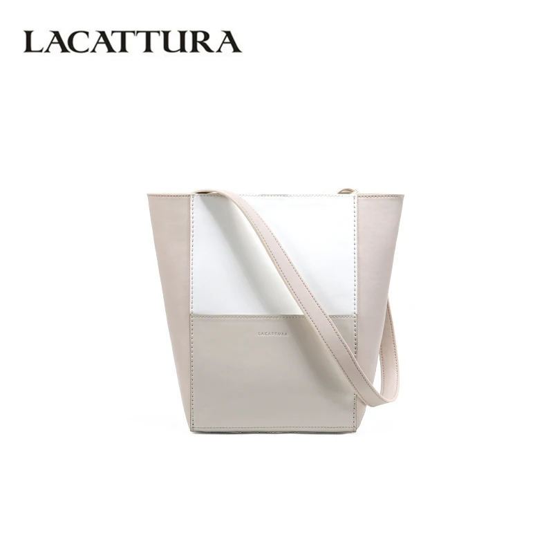 

LACATTURA 2019 Brand Bucket Bags Designer Shoulder Bag Fashion Crossbody for Lady Two-color stitching High Capacity Handbag
