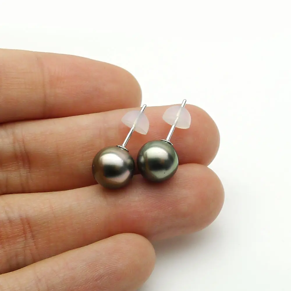 Free Shipping Black Green Tahitian Sea Cultured Pearl Ear Stud Earrings