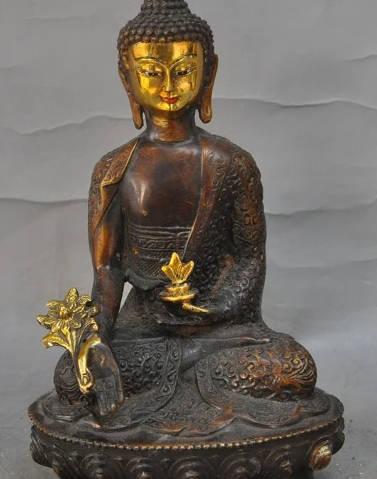 

8" tibet buddhism bronze gilt Herbs Healing Medicine Buddha Bhaisajyaguru statue