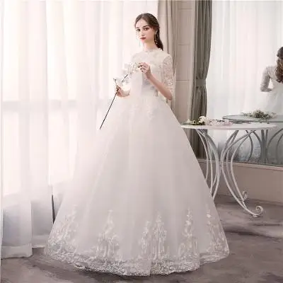 Vestidos De Noiva Mrs Win Свадебное бальное платье на шнуровке с коротким рукавом Элегантное свадебное платье с вышивкой кружевное платье Vestido De Noiva - Цвет: off white