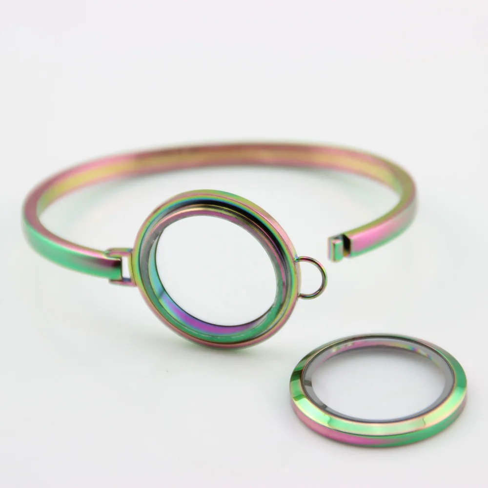 

Rainbow Stainless Steel Floating Locket Bangles Round Screw Plain Floating Living Locket Bracelets For Women