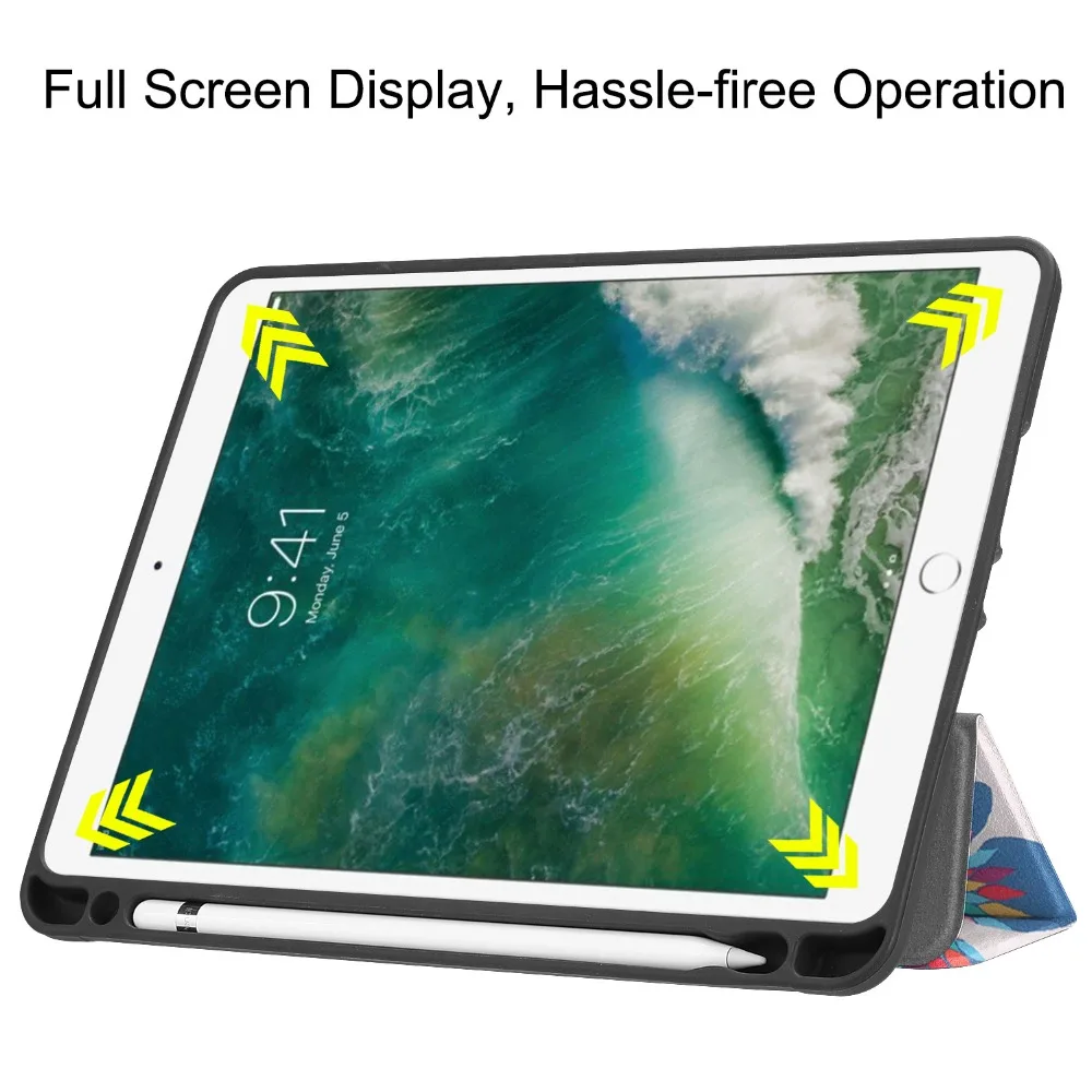Чехол для iPad 9,7(6-го поколения)/(5-го поколения) для iPad Air 2& 1 Smart Cover с держателем карандаша и функцией автоматического сна/пробуждения