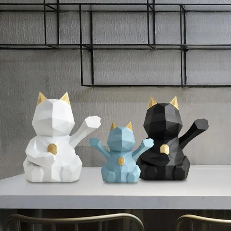 Скандинавский 3D стерео геометрический Кот на удачу украшение полимерное для
