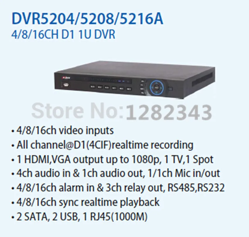  DAHUA 8ch 16ch D1 1U Standalone DVR H.264 CCTV DVR real time support 2SATA HDD  DVR5208A DVR5216A 