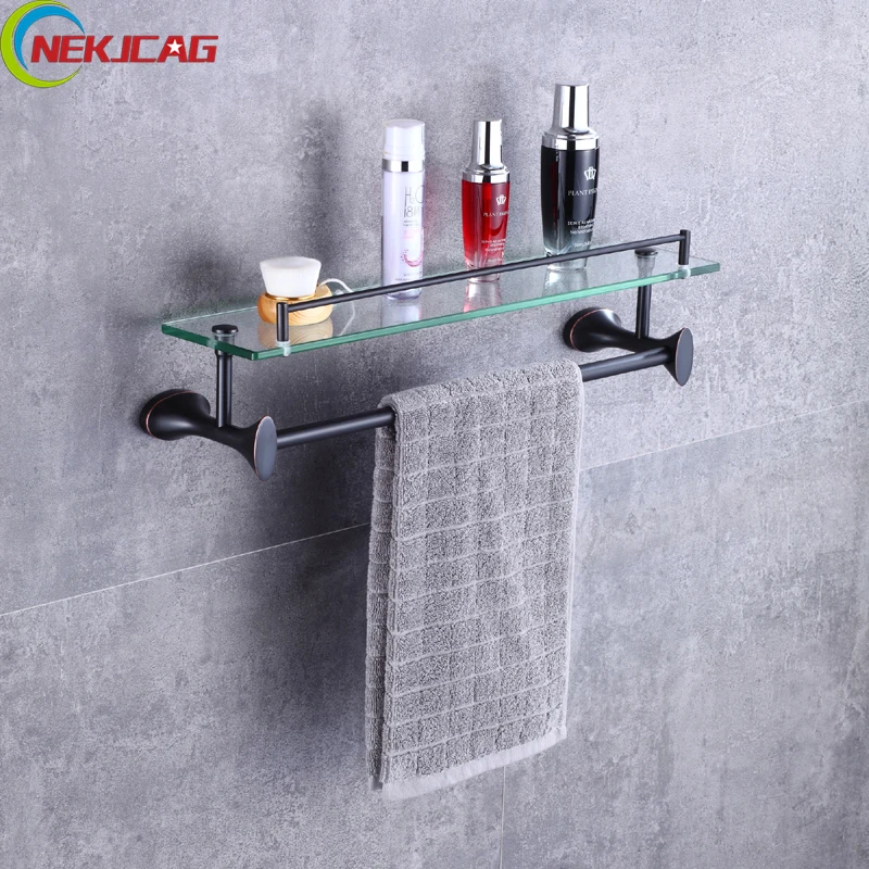 Two Tiers Bathroom Towel Rack, Bath Towel Holder Rack with Glass Shelf