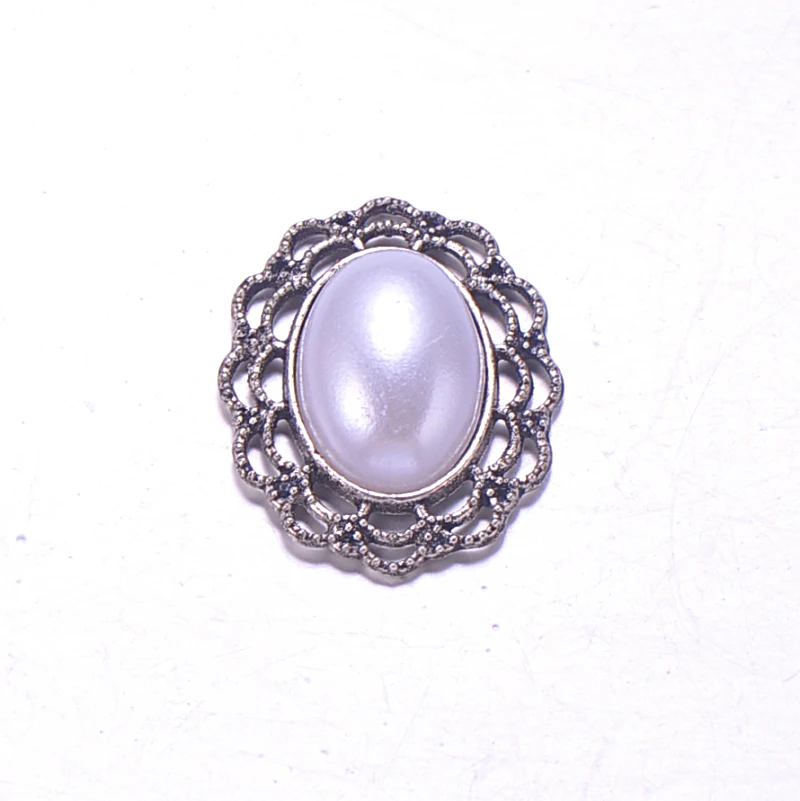 

(J0318) 23mmx28mm,100pcs/lot, oval rhinestone button, crystal button,antique metal plating,pure white pearl ,flat back