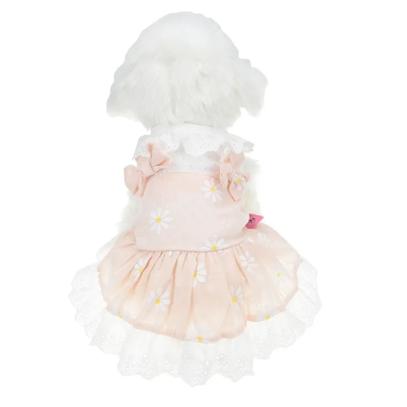 Розовое Цветочное платье с бантом для свадебной вечеринки, милое платье принцессы с изображением кошки, юбка-пачка для маленькой собаки, Летний комбинезон, рубашка, жилет