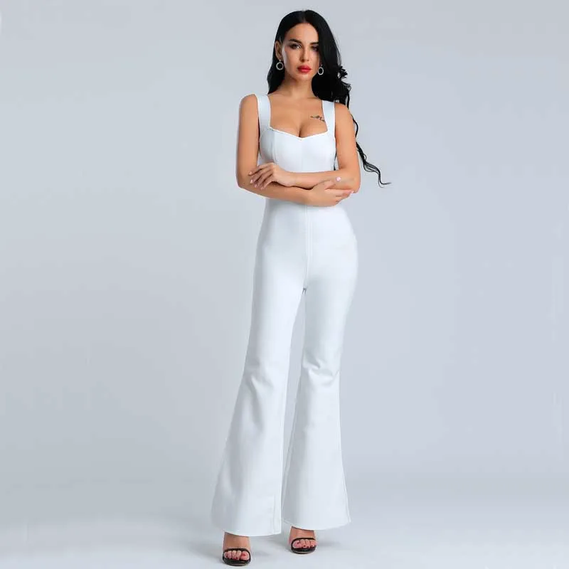 

wholesale Newest Celebrity Party Bandage Jumpsuit Black and white red Spaghetti Strap perspective Length Women Jumpsuit