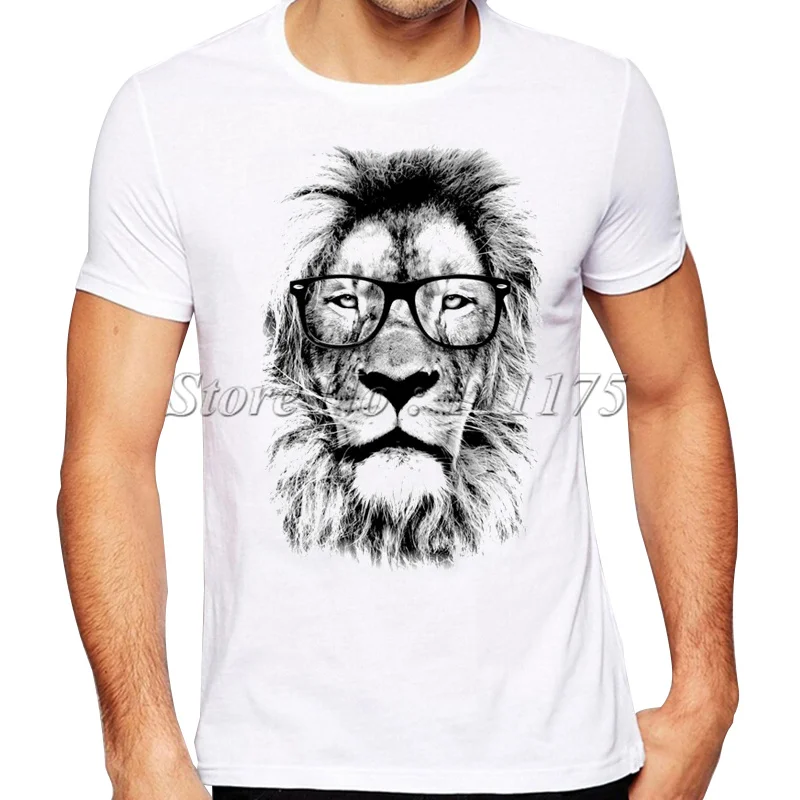 

2019 Newest Fashion The King Lion Wear Glasses Printed T-Shirt Men's Summer Cool Design Tops Funny Custom Hipster Tees