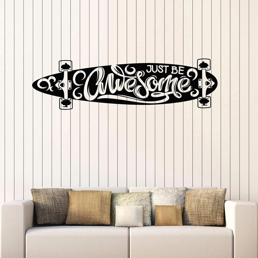 Skateboard Just Be Awesome Quote Wall Sticker Kids Room Playroom Skate Sport Inspirational Quote Wall Decal Vinyl Decor (2)