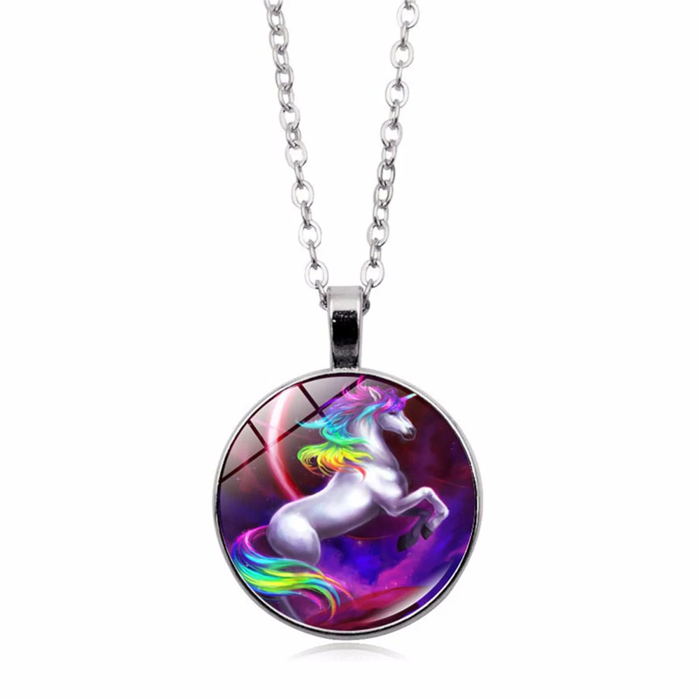 Unicorn Pendant Art Photo Tile Necklace Unicorn Photo Tibet Silver