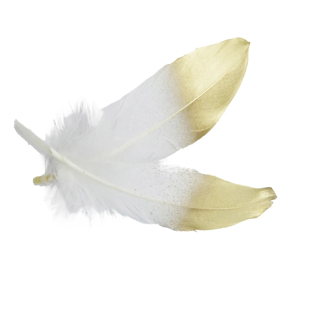 fityle 24pcs Natural Goose Feather for DIY Crafts Hat Making Paty Decoration 15-20cm White and Gold