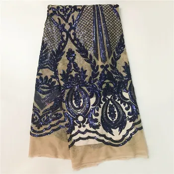 

Hot Embroidered Tulle Lace Fabric 5yards french net lace fabric high quality african tulle lace fabric with sequins SL1043