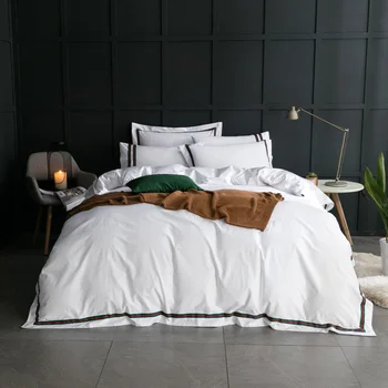 

4pcs Luxury Egypt Cotton Solid Color Bedding set Ribbon Duvet Cover set For Hotel Home bed Sheet Pillowcases Queen King Size