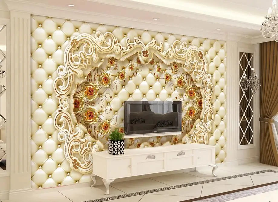 

custom 3d stereoscopic wallpaper for walls roll Golden Rose Luxury Soft Case TV Sofa Background 3d photo wallpaper living room