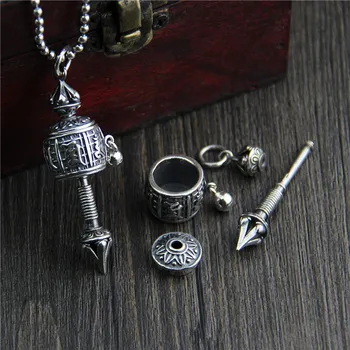 

S925 Sterling Silver Necklace Hanging Barna Men & Women Buddhism Six Characters Truth Transit Round Pendant Retro Thai Silver