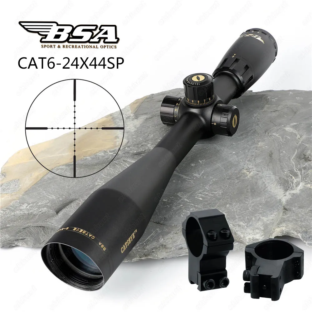 BSA Catseye 6-24X44 SP охотничий винтовочный оптический прицел Боковая регулировка параллакса Mil-dot Сетка турели замок интегрированный солнцезащитный прицел винтовки - Цвет: with Dovetail Rings