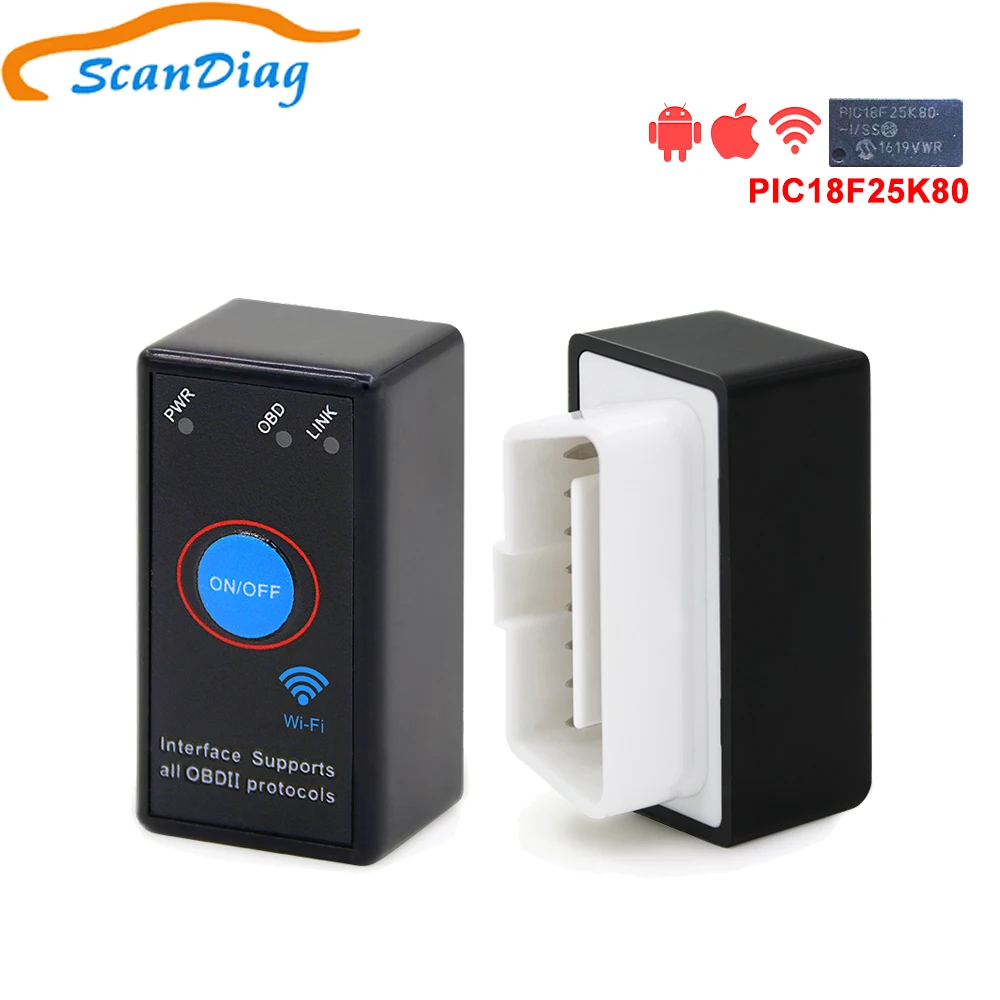 

ELM327 WiFi Bluetooth V1.5 PIC18F25K80 Chip Power Switch on/off OBDII Diagnostic Tool iPhone/Android/PC ELM 327 OBD2 Torque