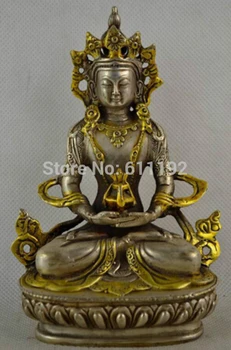 

Asian Antique China Collectible Handwork Guanyin Sculpture,Miao Silver Plating Gold Carving Buddha Metal crafts