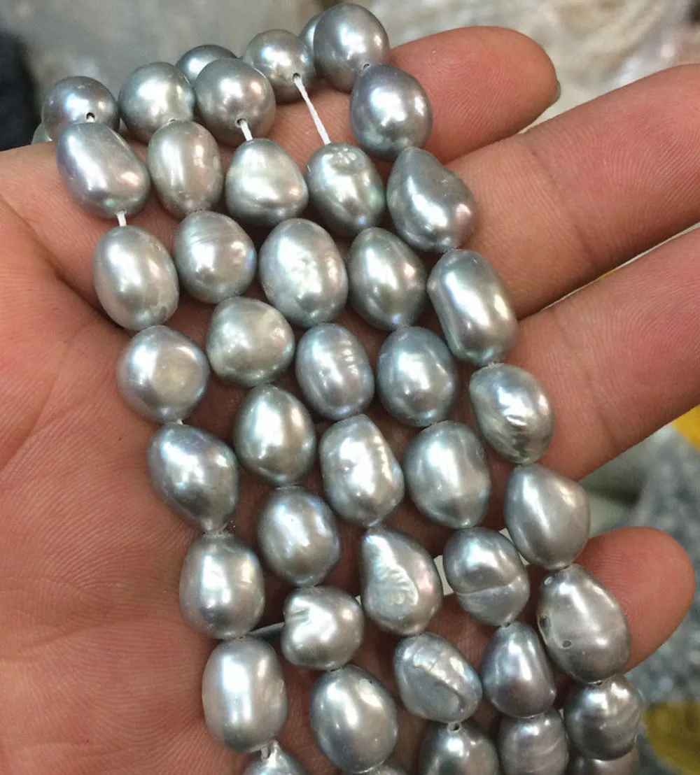 

Natural 9-10mm Baroque Silvery White Freshwater Real Pearl Loose Bead 14" Strand AAAAAAAAA Free shipping