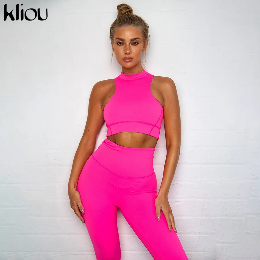 Kliou النساء اللياقة البدنية قطعتين مجموعة النيون ألوان رياضية دبابة أعلى البرازيلي الزي 2019 رفع نحيل عالية الخصر طماق رياضية Kliou النساء اللياقة البدنية قطعتين مجموعة النيون ألوان رياضية دبابة أعلى البرازيلي الزي 2019 رفع نحيل عالية الخصر طماق رياضية