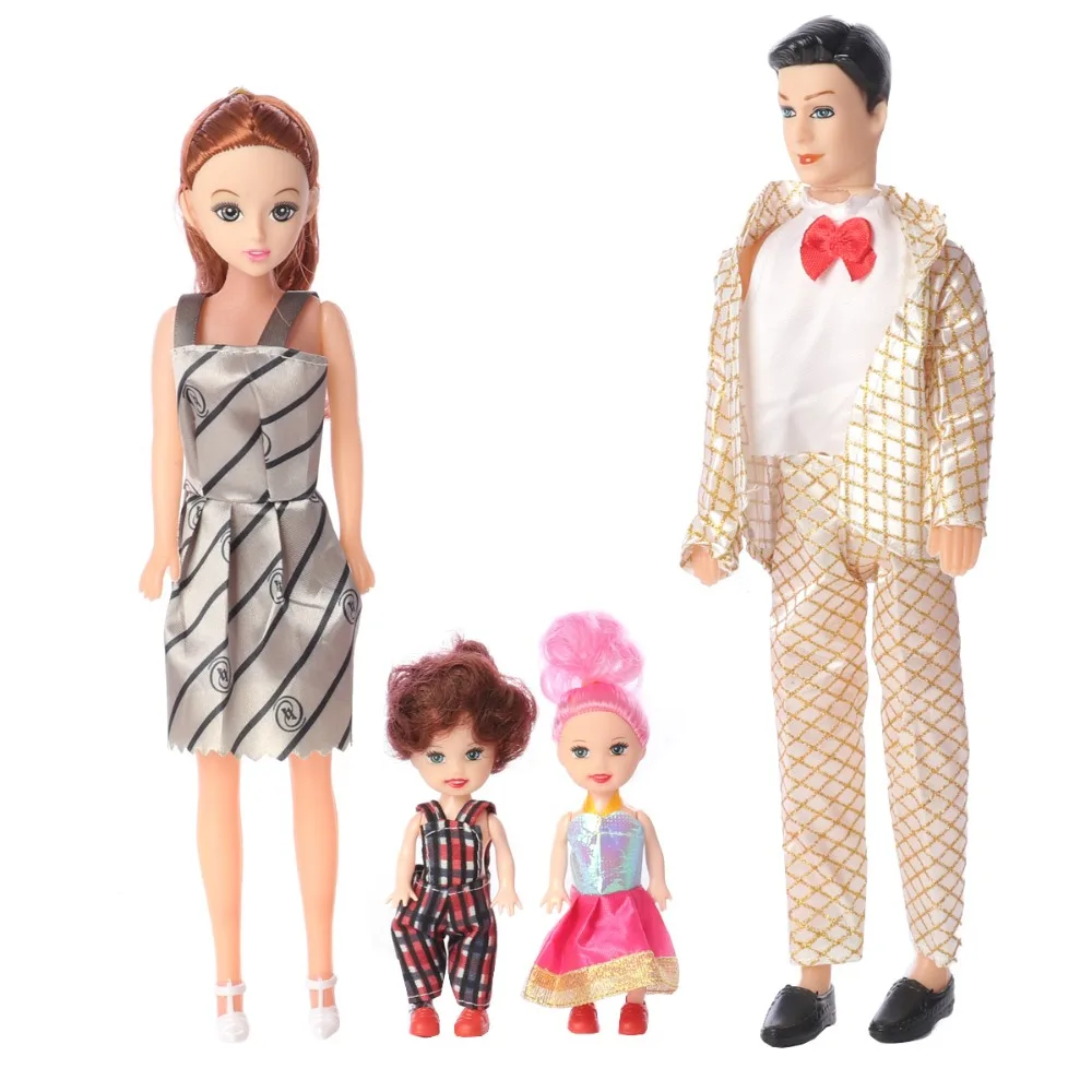 

Random Style 4pcs/lot Ken Family Barbi Doll Toys Set MOM DAD Baby Boys Girls Xmas Gift 30cm 10cm Babie Doll Toys With Clothes