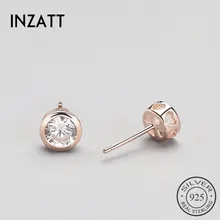 Серьги-гвоздики INZATT из 925 пробы серебра и циркония в форме сердца, розовое золото, ювелирные изделия с кристаллами, аксессуары для женщин, подарки для свадебной вечеринки