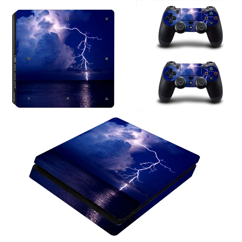 

HOMEREALLY Ps4 Slim Skin Blue Sky lightning Classic Sticker Cover For Sony Playstation 4 Slim Console and Controller Accessory