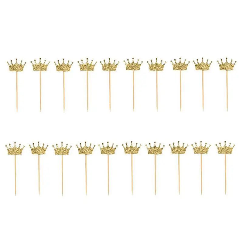 

20pcs Gold Glitter Crown Cake Topper Cupcake Topper Pick Party Favor Cake Decor Baby Shower Party Decoration Pink Cake Accessory