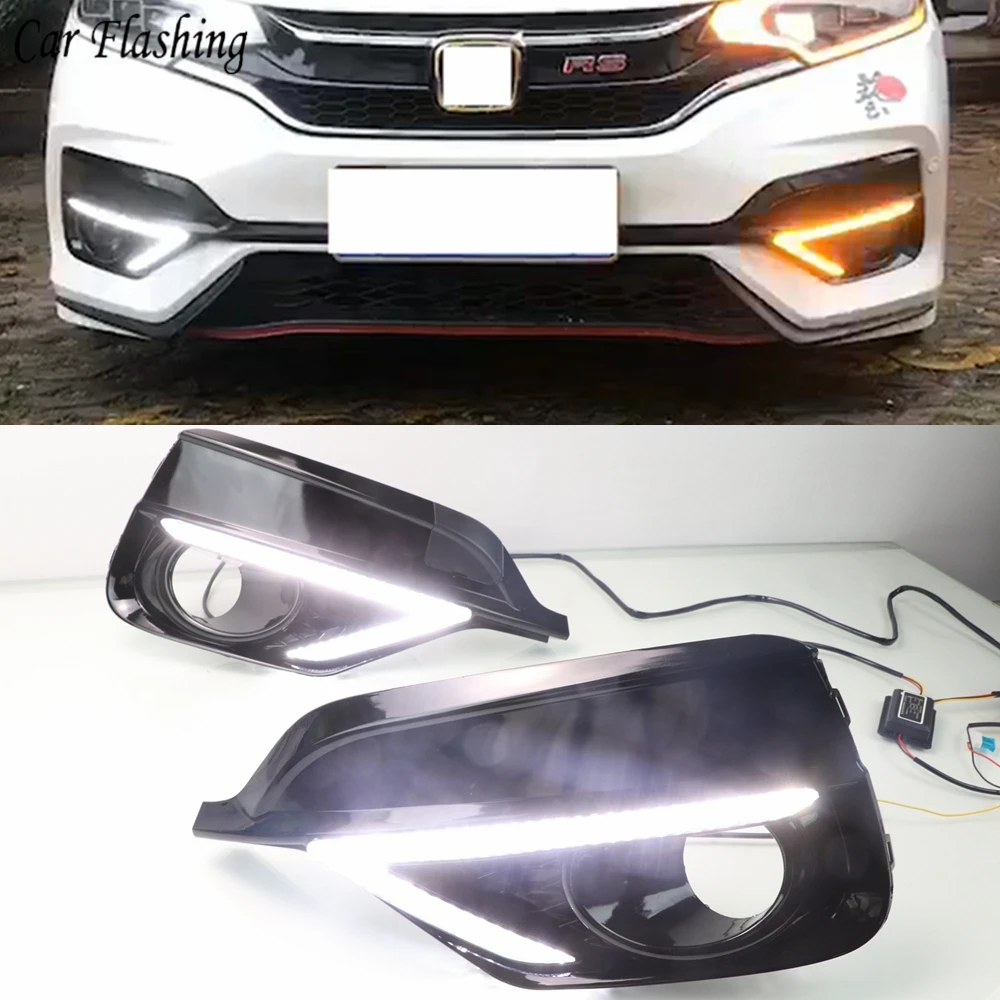 

2PCS For Honda Fit Jazz Sport RS 2018 2019 Turn Yellow Signal Relay Waterproof Car DRL 12V LED Daytime Running Light Fog Lamp