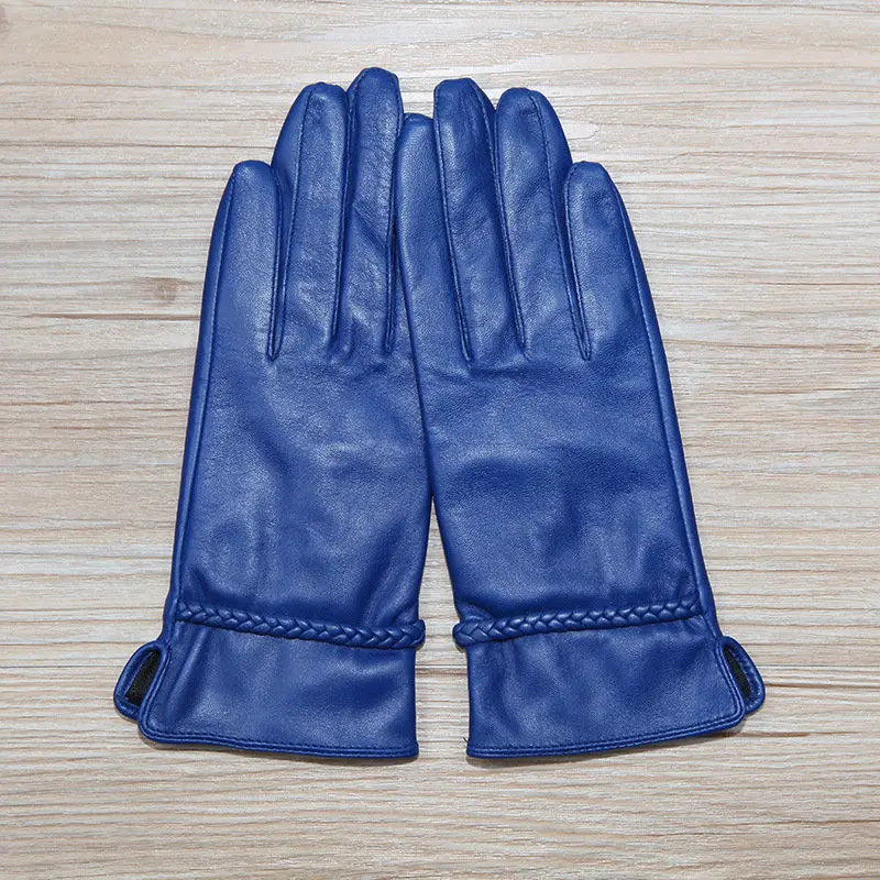 Новинка, женские перчатки из овчины, натуральная кожа, плюс бархат, утолщенные зимние теплые кожаные перчатки для вождения, женские перчатки из овчины, XC234L - Цвет: Синий