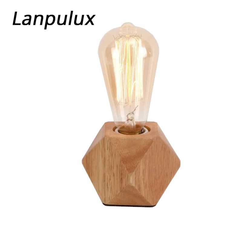  Lanpulux Retro Bulb Night Light E27 ST64 Wooden Base Desk Lamp Portable Bedside Lighting For Home B