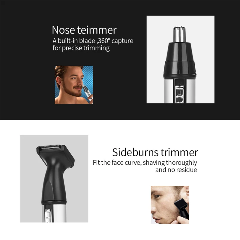 4 в 1, электрический триммер для носа для мужчин, перезаряжаемый триммер для удаления волос для лица, бровей, ушей, водонепроницаемый безопасный триммер для бритья
