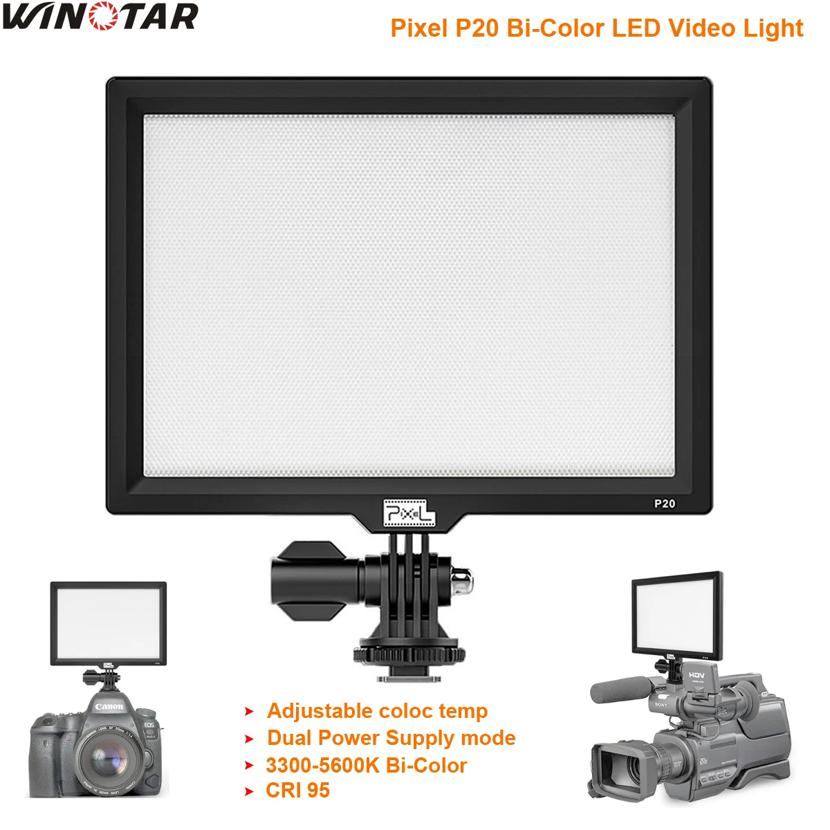 

PixeL P20 LED Video Light LCD Display Bi-Color & Dimmable Slim DSLR Studio LED Lamp Panel for Canon Nikon Camera DV Camcorder