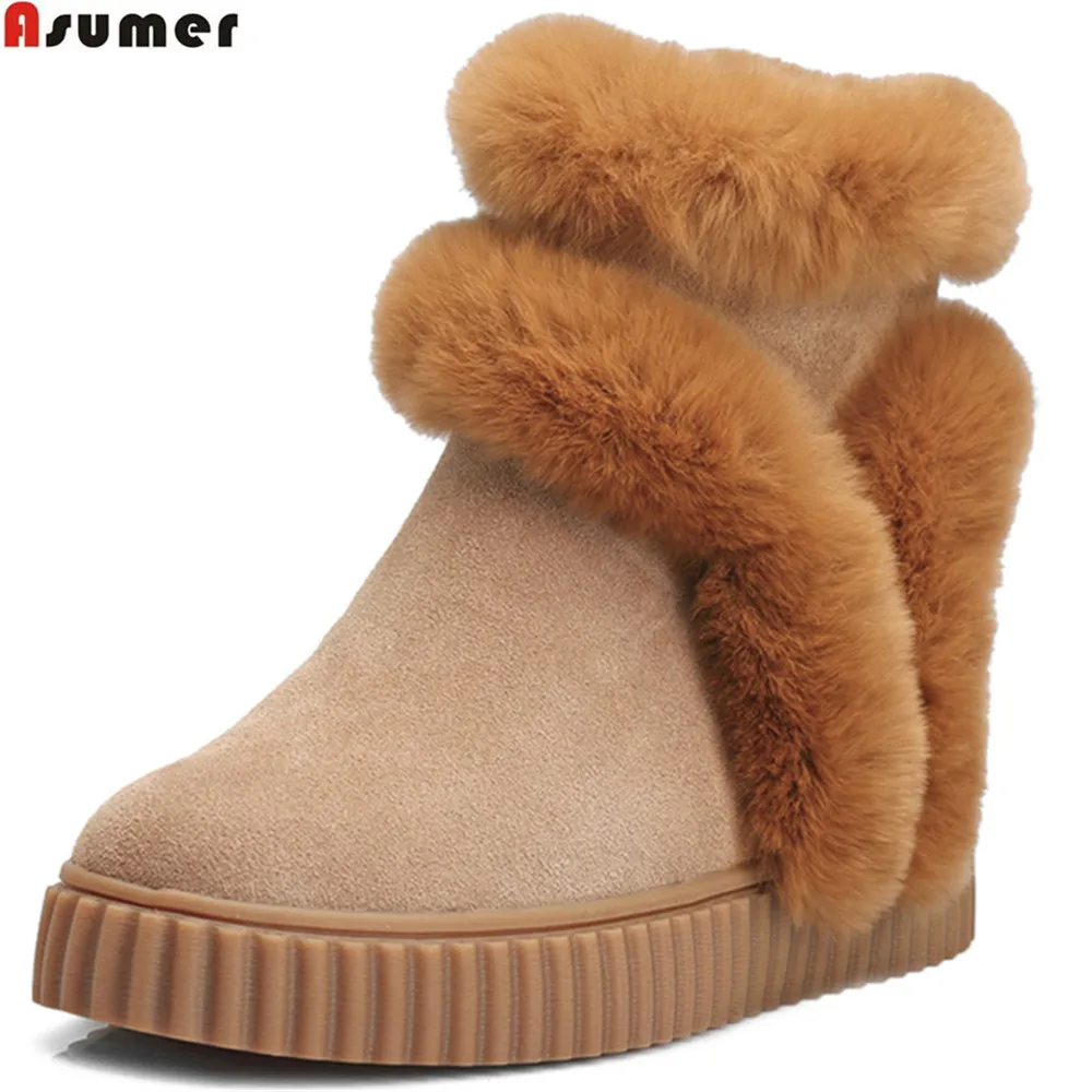 

Asumer fashion winter new arrive women boots round toe zipper cow suede ladies boots flat with platform keep warm ankle boots