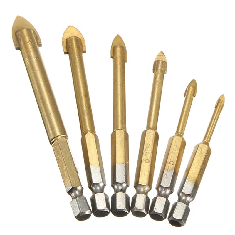 6pcs Tungsten Carbide 4 12mm Hex Shank Tungsten Carbide Glass Drill Bit
