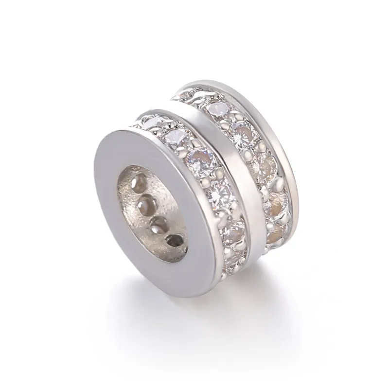 

Big Hole Bead Zircon Creative Beads Accessories Double Micro Pave Zircon Creative Beads Copper Loose Beads For Jewelry Making