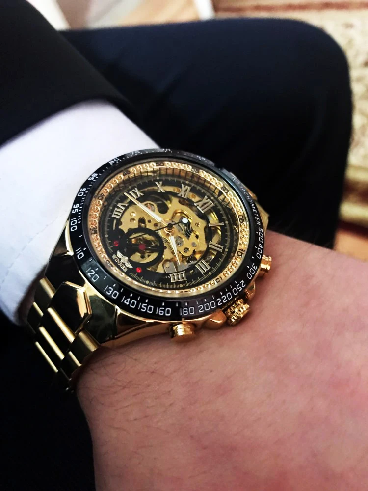 movimento dourado steampunk men esqueleto mecânico relógios marca superior luxo