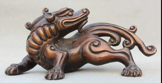 

xd 002262 7'' Chinese Folk Feng Shui Bronze Unicorn Beast Pi Xiu Animals Statue Sculpture